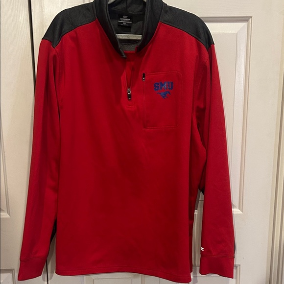 SMU Red and Black Men's Quarter-Zip Sweatshirt - Picture 5 of 7